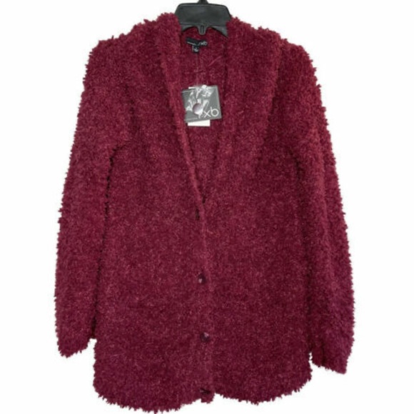 RXB Boucle Knit Maroon Button Front Cardigan Sweater Size Medium - Picture 6 of 8